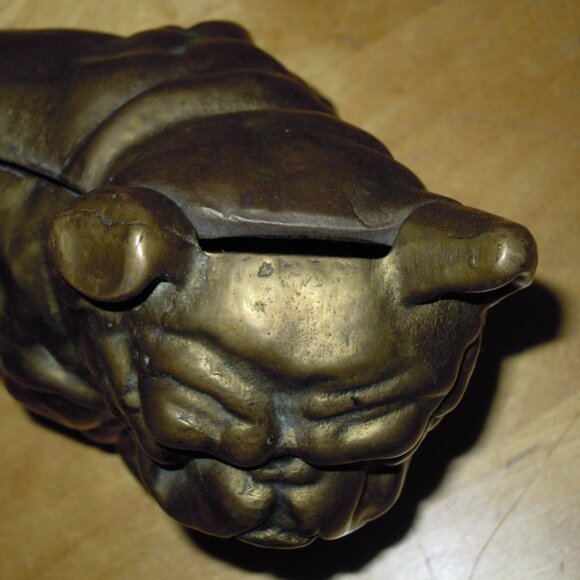 Vintage Cast 60/70s Bronze Metal Bulldog Dog Piggy Coin Still Bank 6" high - Picture 3 of 6